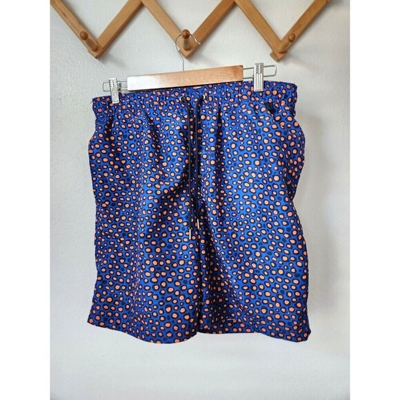 Lands End‎ mens M swim trunks blue orange circles lined drawstring - Picture 1 of 5